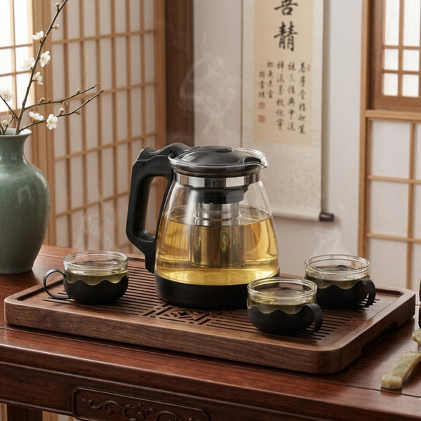 Glass Tea Kettle and Four Cup Serving Set