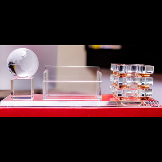 Crystal Globe Desk Organizer with Business Card Holder and Pen Caddy