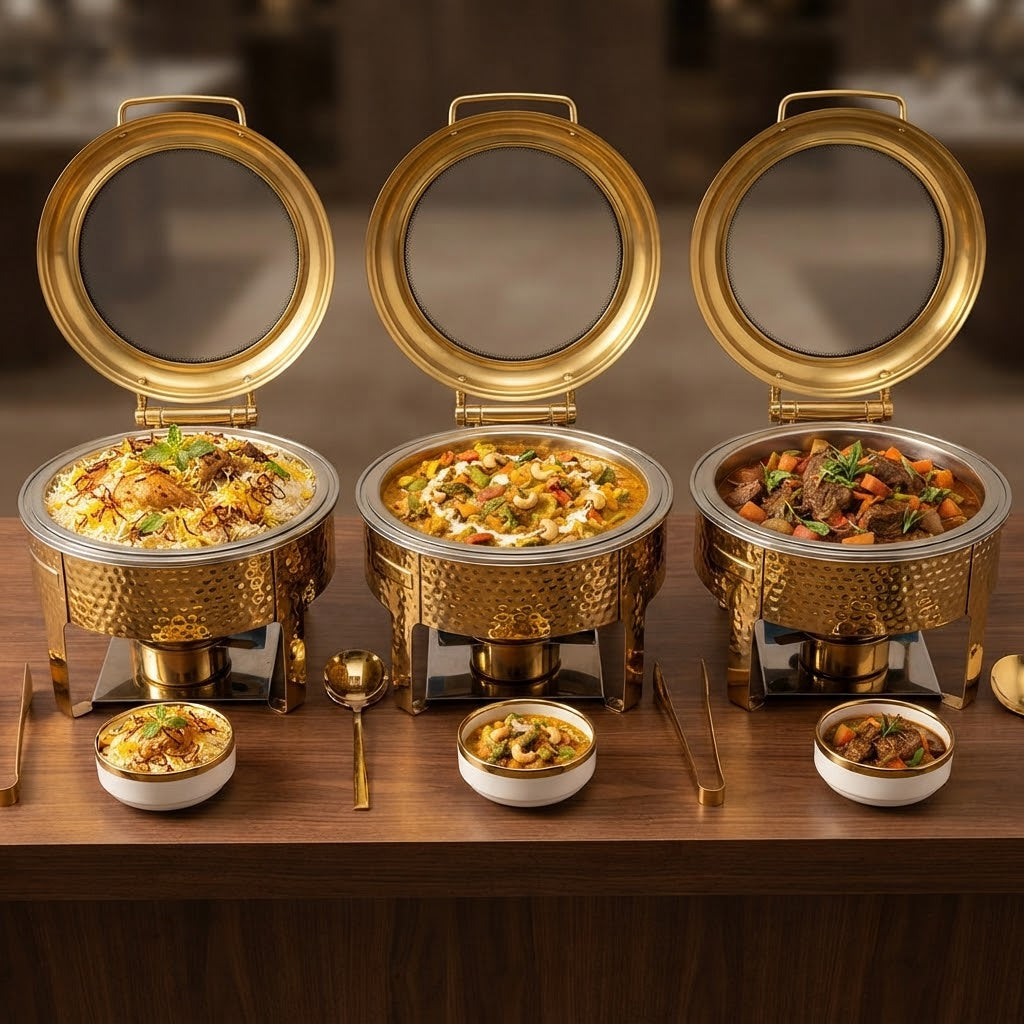 8 Litre Round Golden Chaffing Dishes