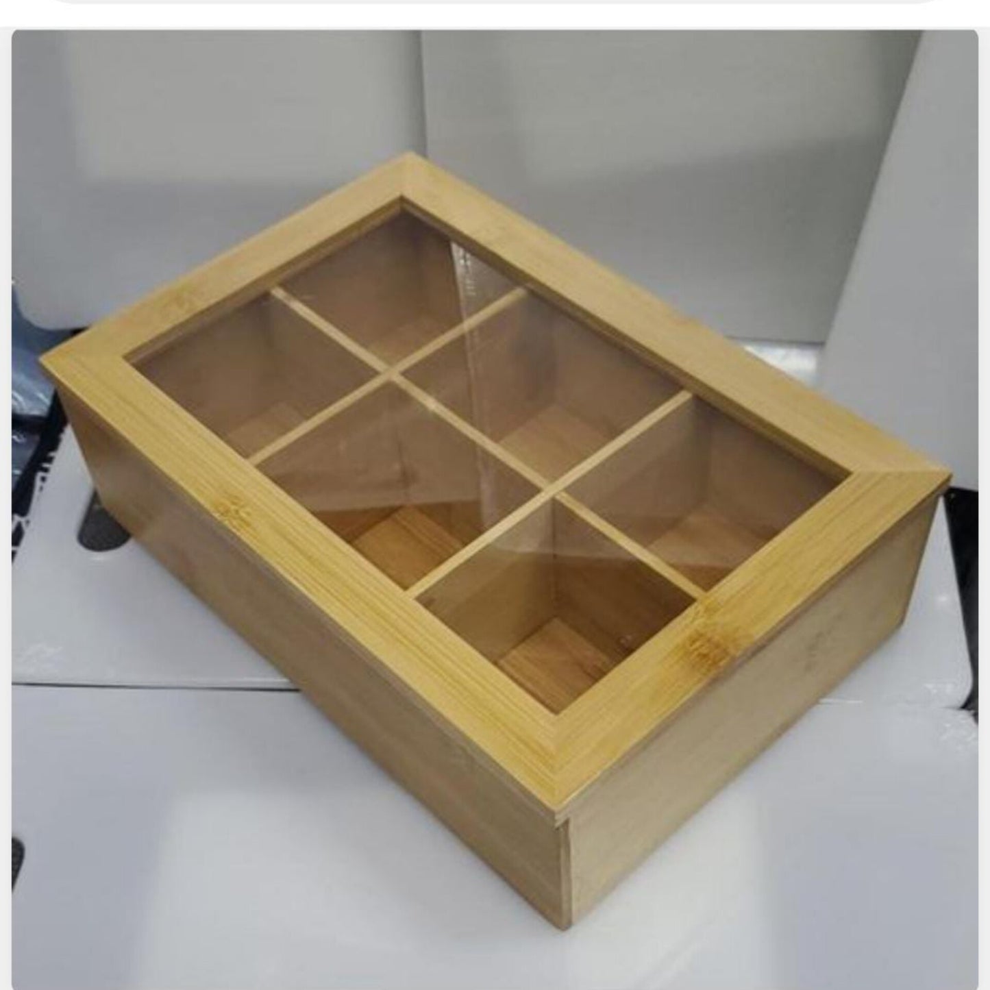 Wooden Tea Box Organizer 6 Compartments