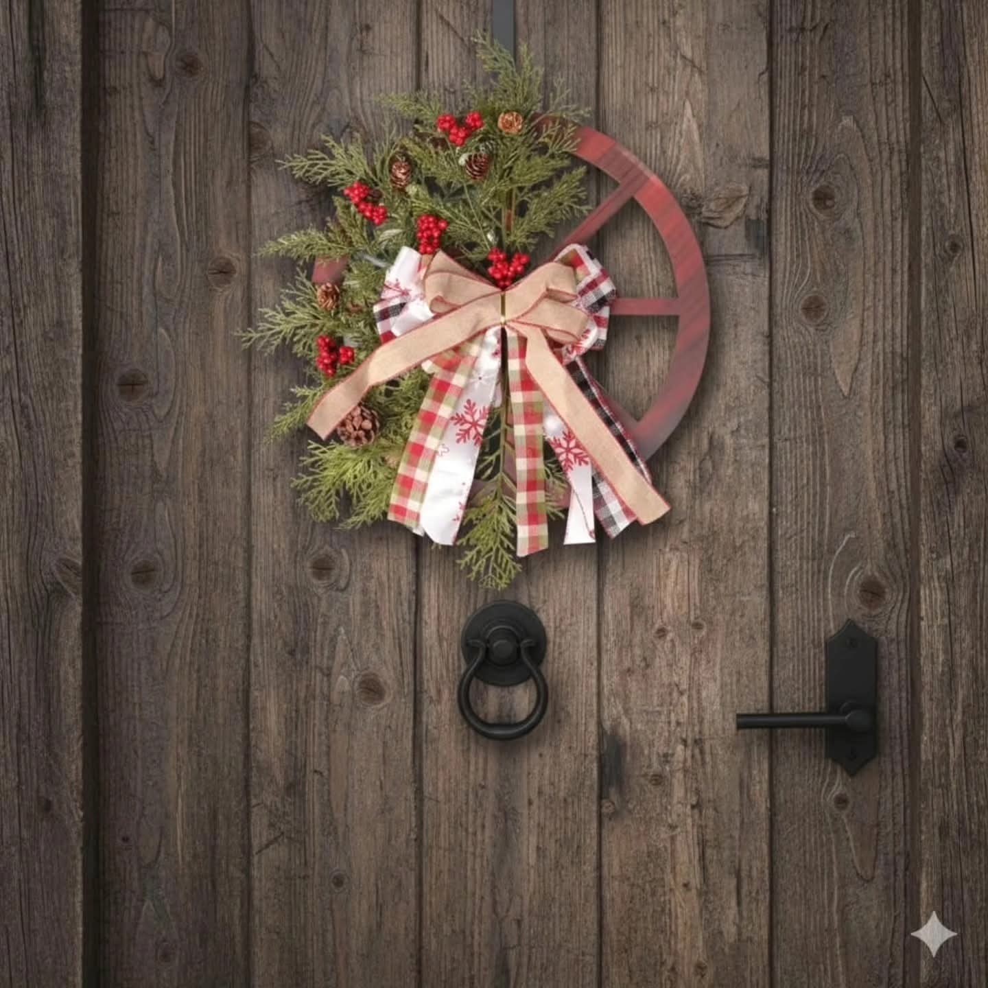 Rustic Christmas Wheel Door Wreath Garland