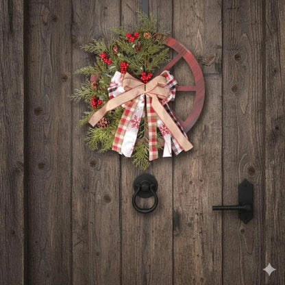 Rustic Christmas Wheel Door Wreath Garland