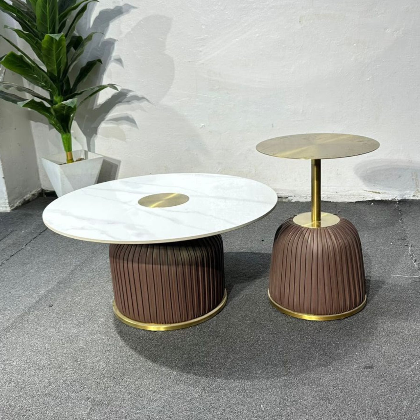 Round Coffee Table Set with  Gold Accents
