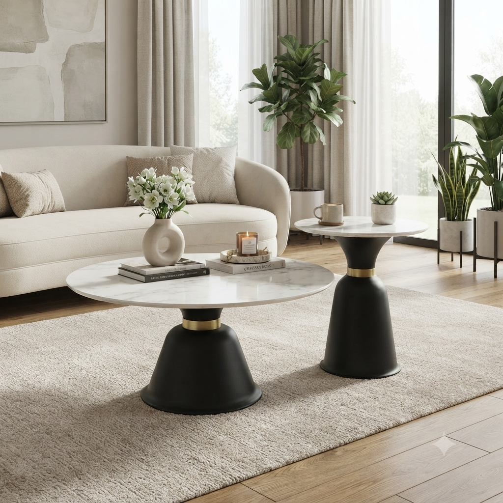 Marble Top Table With Aluminum Metal Base