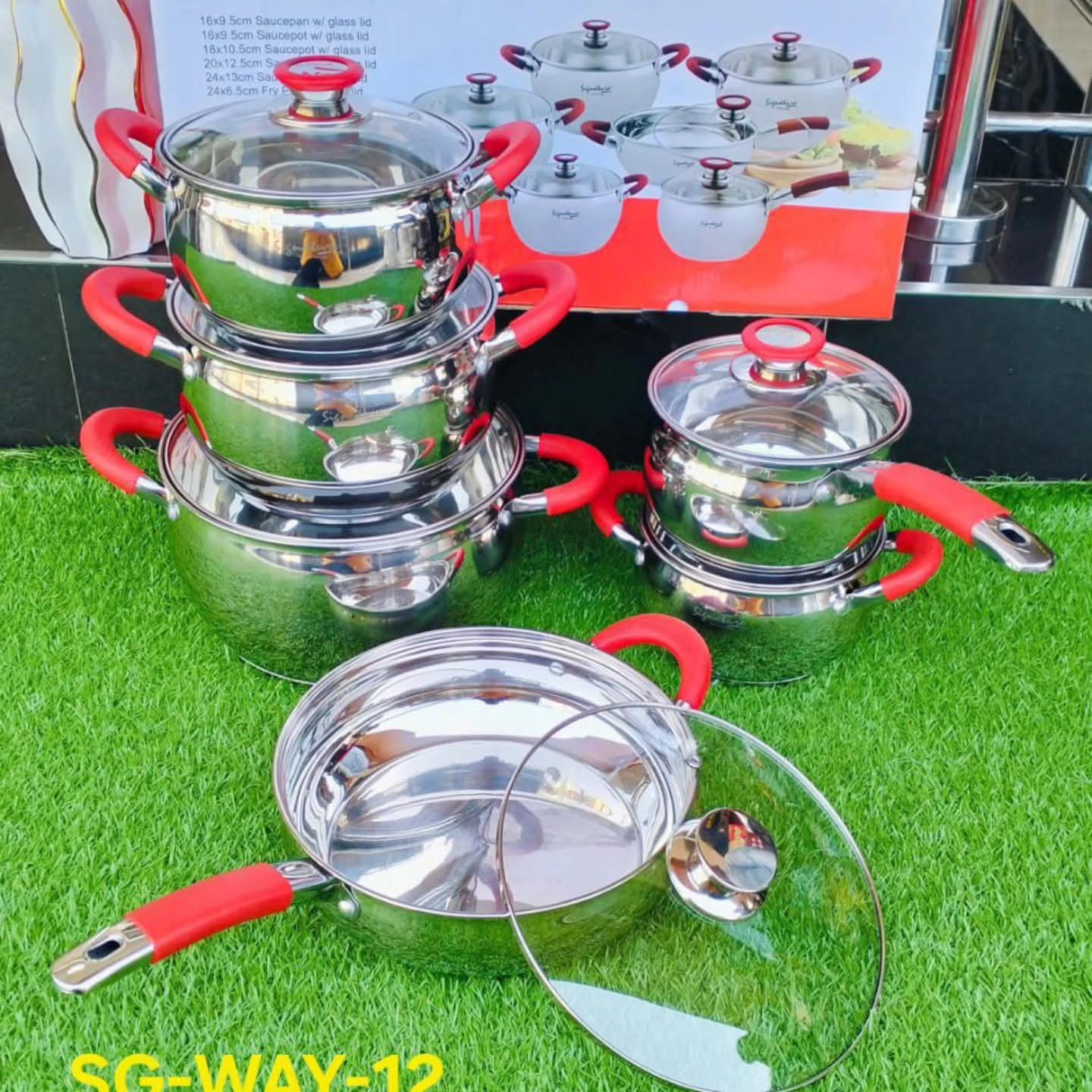 12Pc Induction base stainless cookware set with glass lids