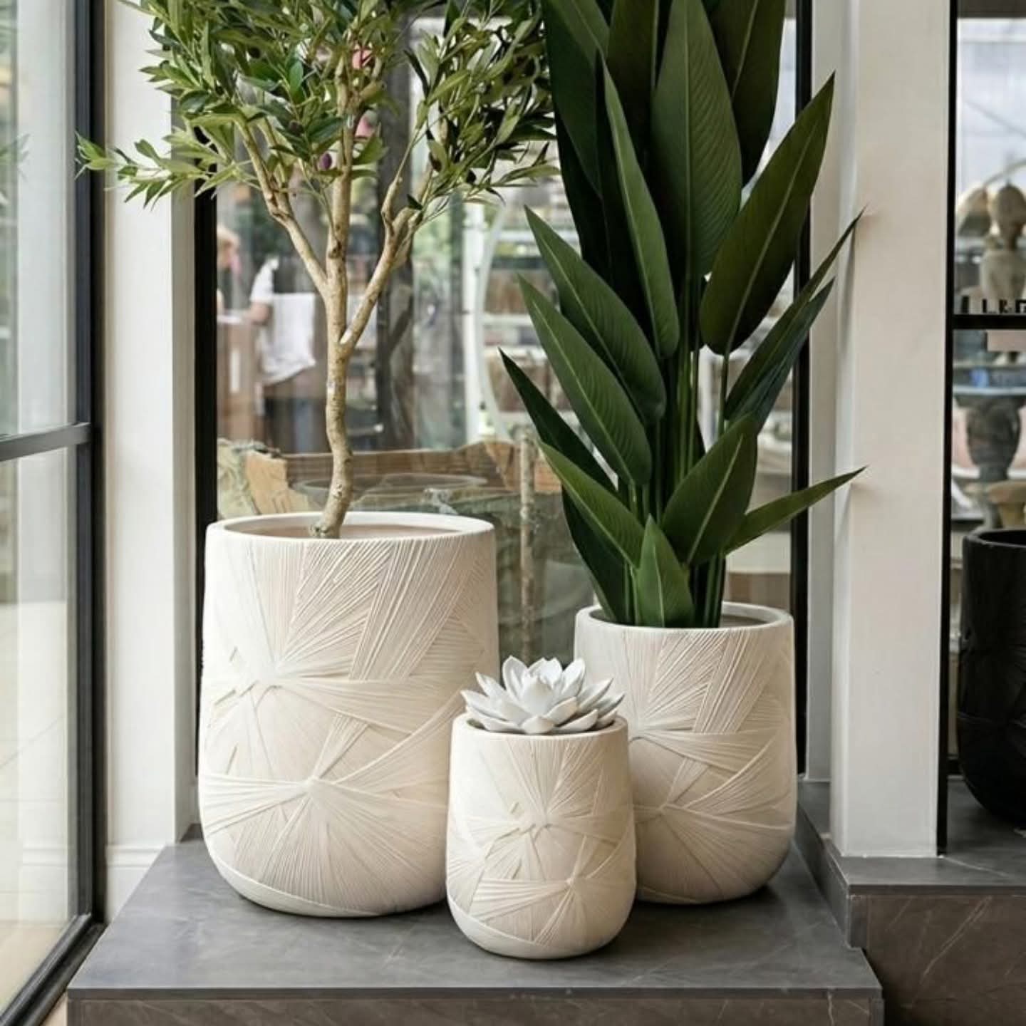 3 PCs Textured Ceramic Vase Set