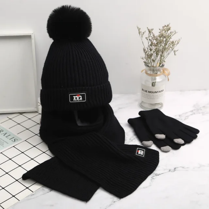 3 in 1 Winter Kids Beanie Hat  Scarf  and Gloves Set