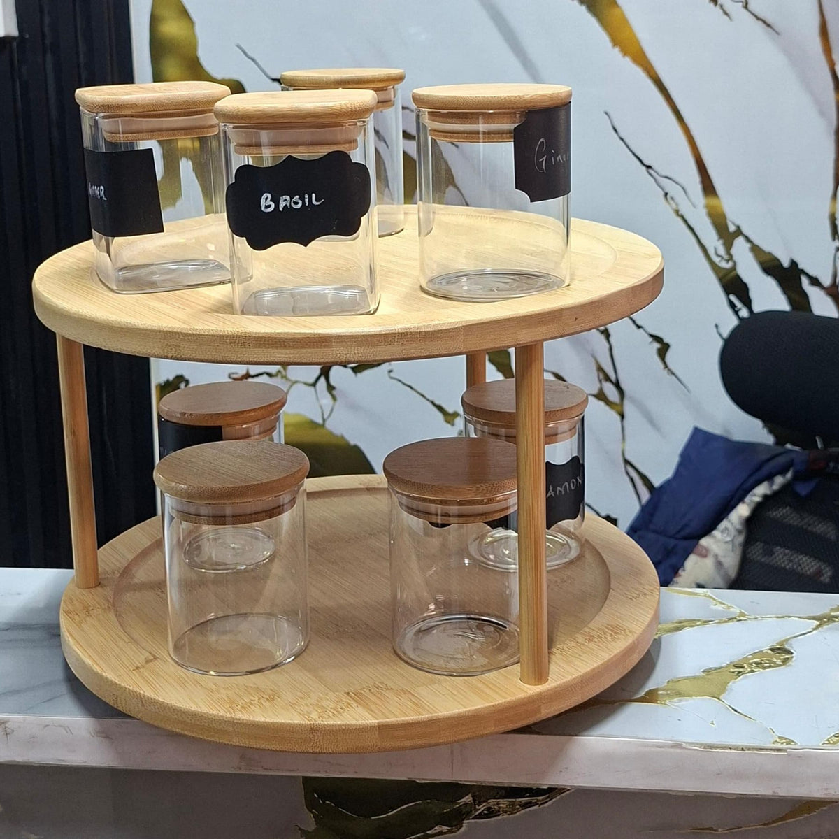 Bamboo rotating spice rack