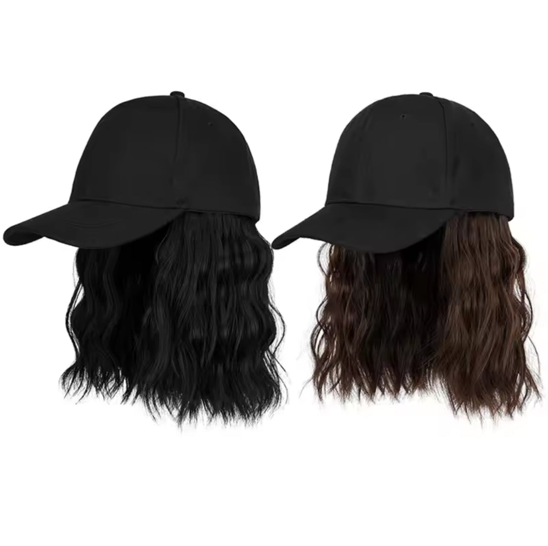 Curly wig and cap attached hat hair extensions connected