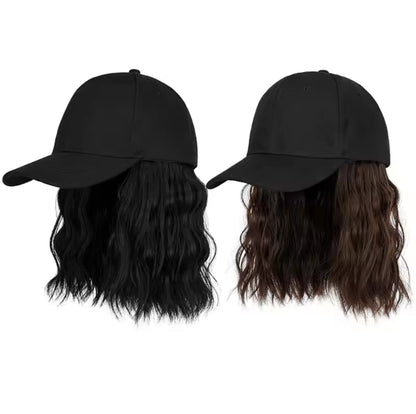 Curly wig and cap attached hat hair extensions connected