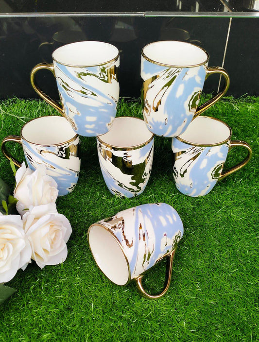 6pc Mugs with gold rim