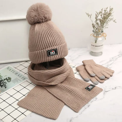 3 in 1 Winter Kids Beanie Hat  Scarf  and Gloves Set