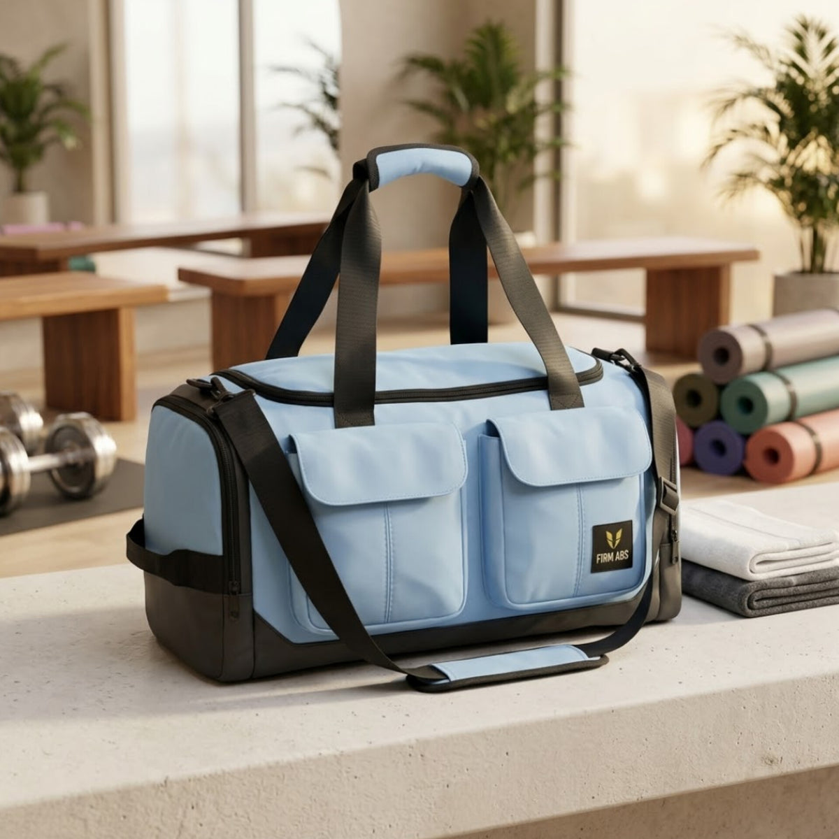 light blue gym duffle bag 