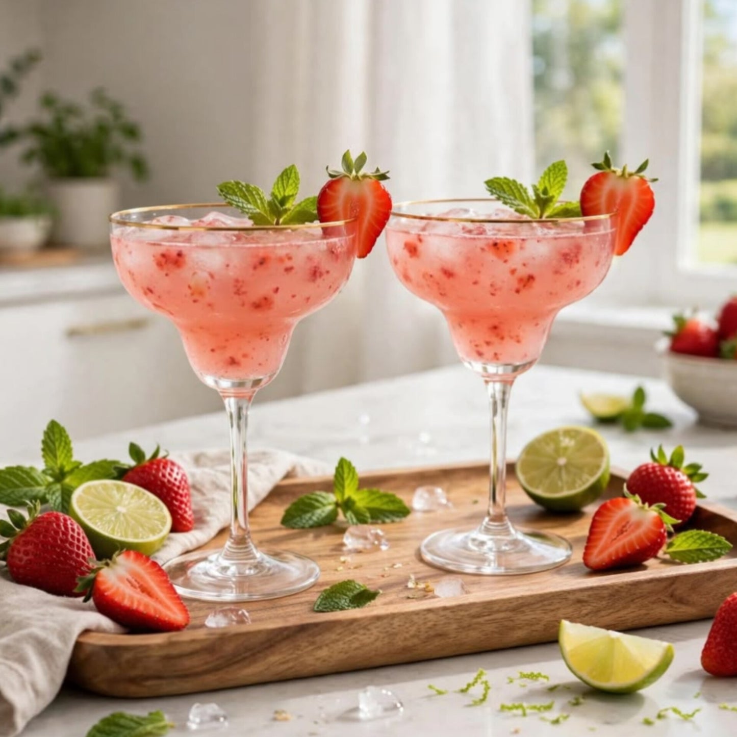Gold Rim Margarita Glasses Set