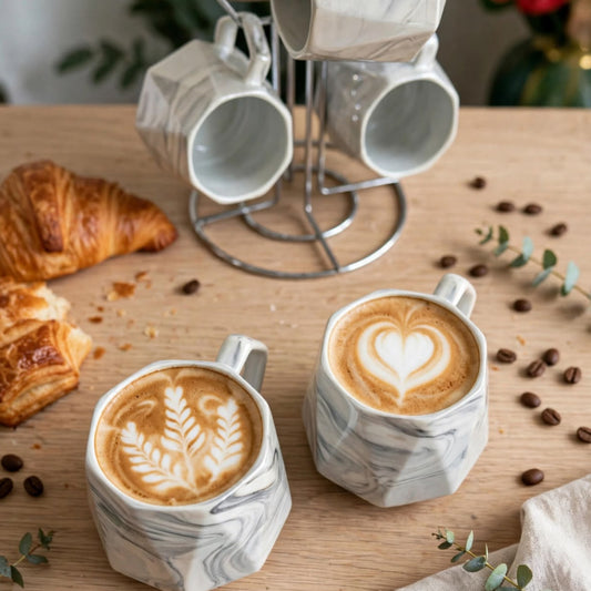 6Pcs Pearl marble Octagon Mugs