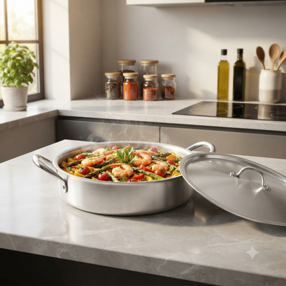 Assorted Pardini Aluminum Medium  Casserole Shallow Fry Pot Pan with Lid and 2 Handles