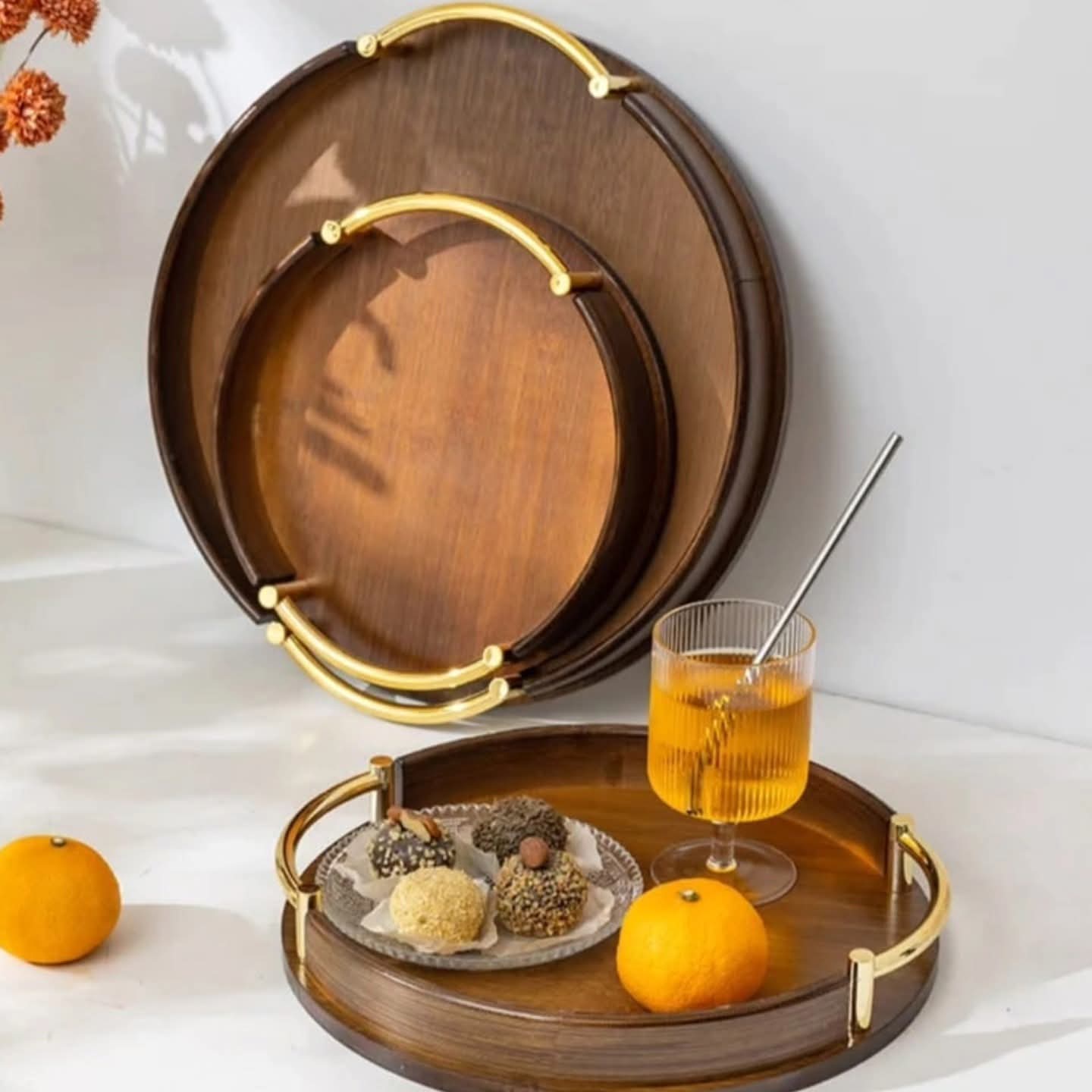 3Pcs round bamboo  trays