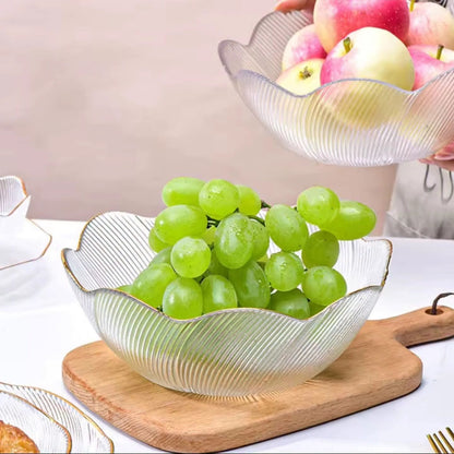 3Pc Gold Rim Glass Salad Bowl Set