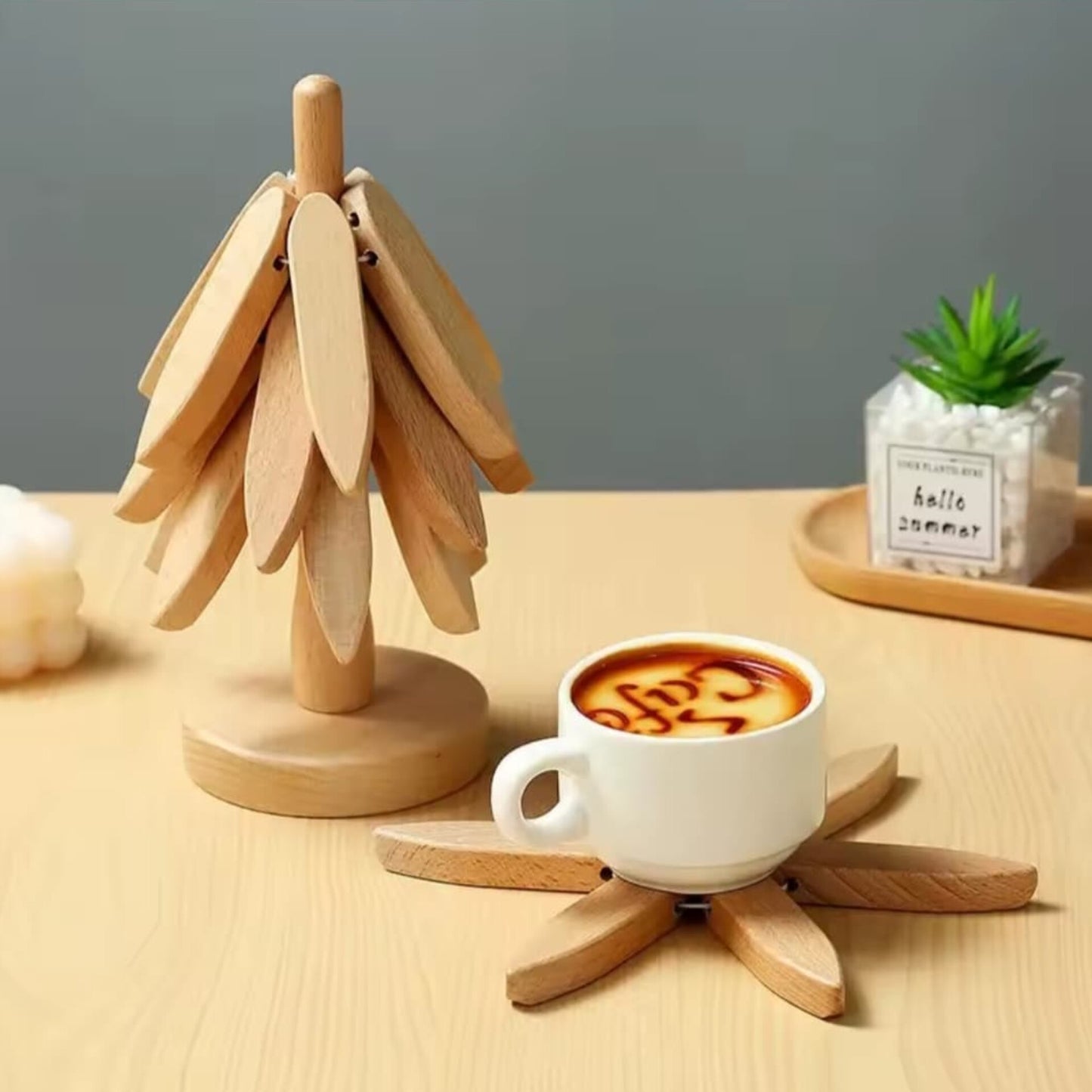 Heat Resistant Wooden Tree Shaped Table Pot Mat