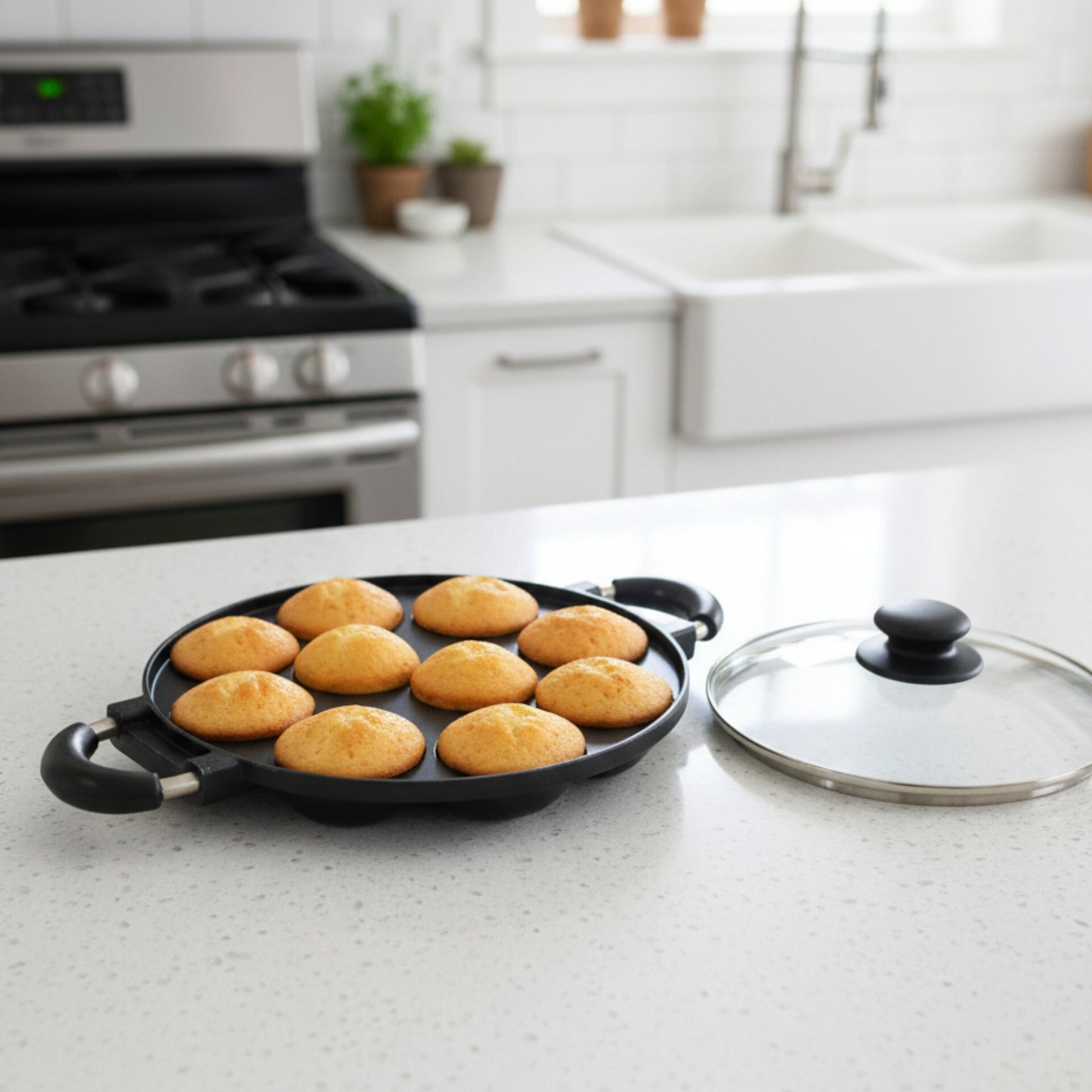 12 Hole Nonstick Round Baking Pan With lid