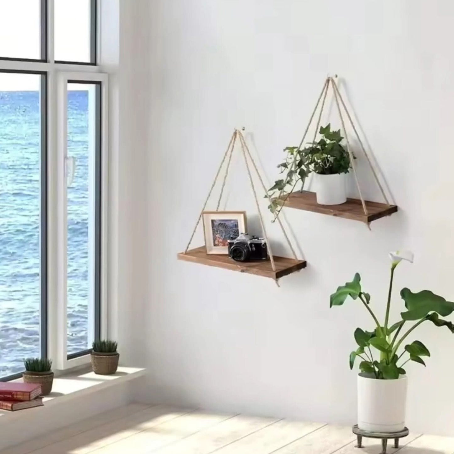 Wooden floating shelves