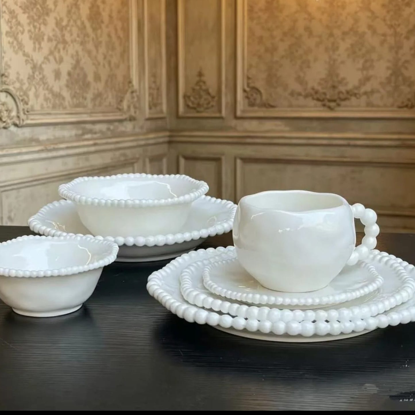36pcs Pearl Rim White Dinnerware Set