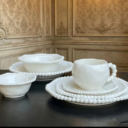 36pcs Pearl Rim White Dinnerware Set