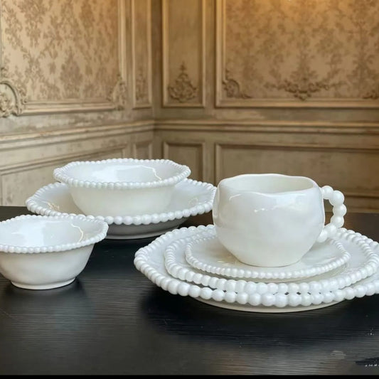 36pcs Pearl Rim White Dinnerware Set