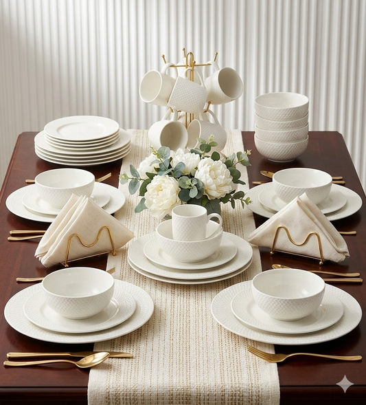 24Pc White Ceramic Dinner Set