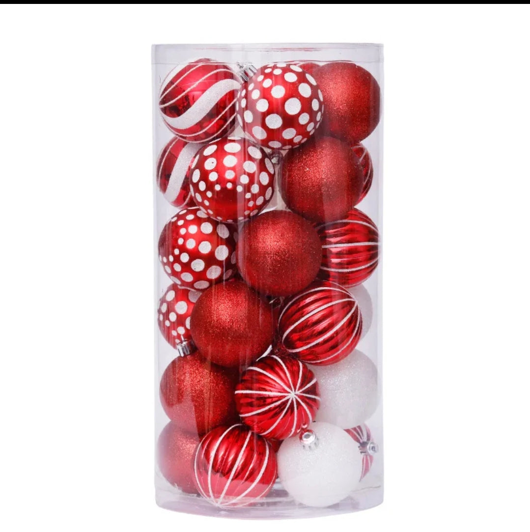 30Pc 6Cm Christmas Balls Red White