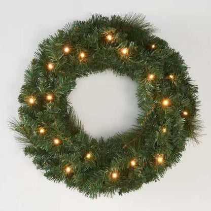 38cm Pre Lit LED Christmas Wreath Decoration