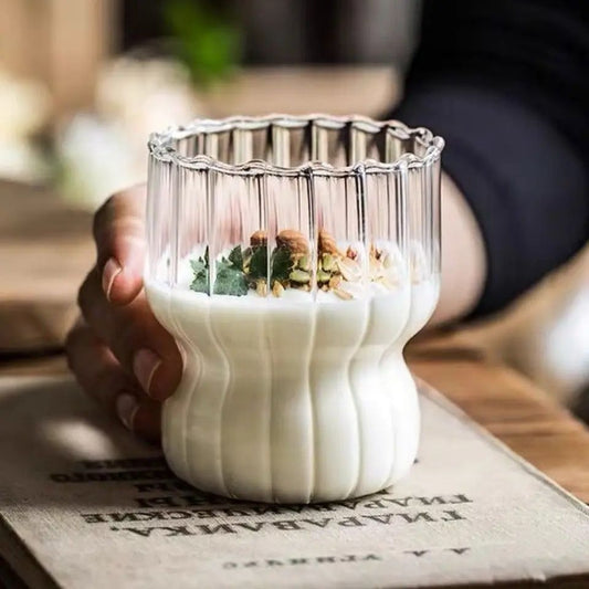 Glass cup cute stripes fat cup cream cup