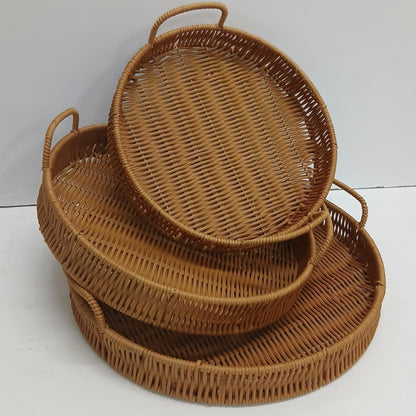 3 Un 1 Handmade Rattan Deco Style Trays With Handle