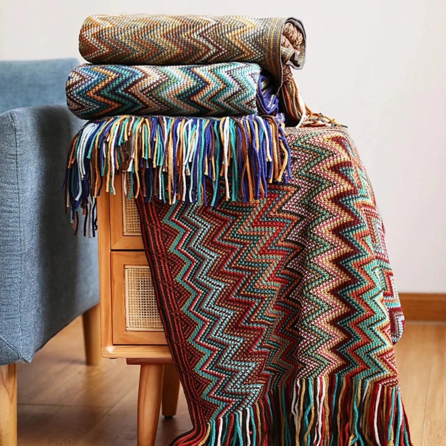 Knitted Throw Blanket with Tassel