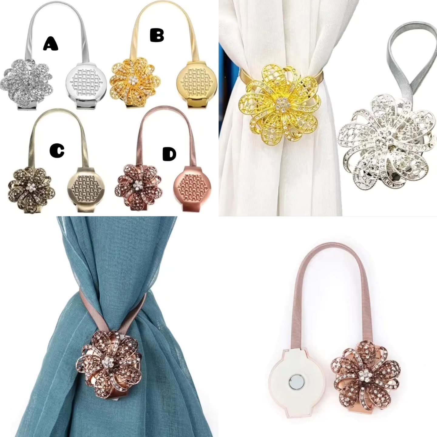 Pair Magnetic Flower Curtain Tiebacks