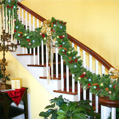 2.7m Christmas Garland With Pine Cones Red Berries And LED Lights