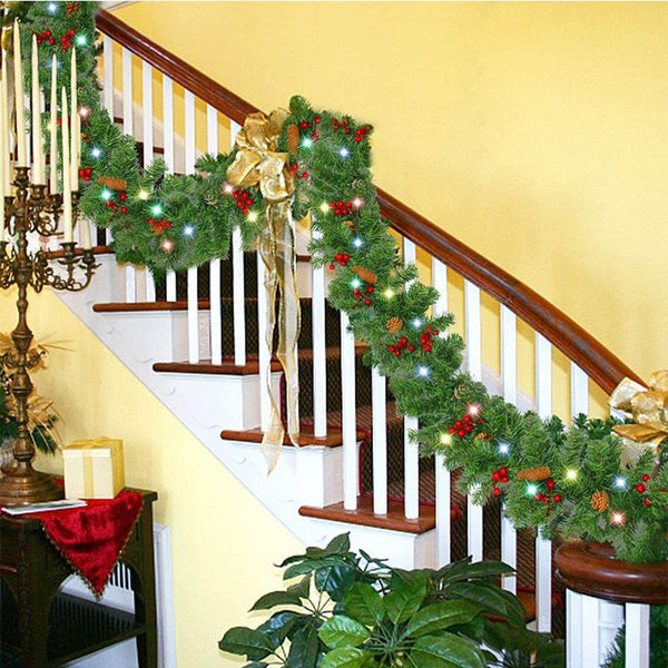2.7m Christmas Garland With Pine Cones Red Berries And LED Lights
