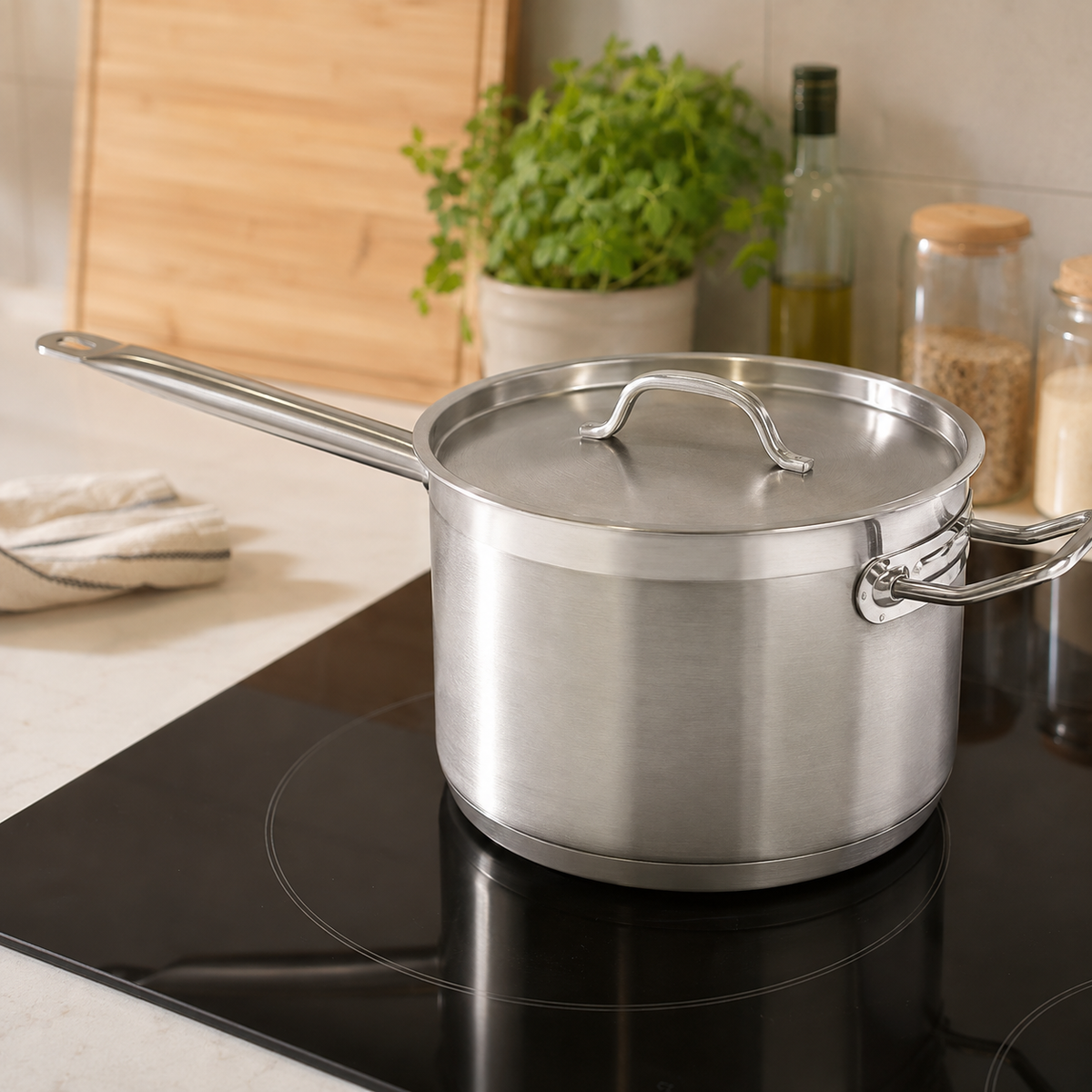 7.2L Deep Saucepan With Lid Handle One Long And Helper HM-BA563
