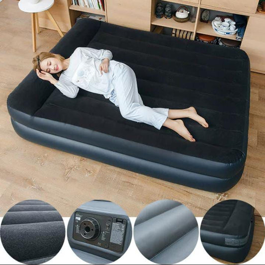 Black inflatable air bed with built-in electric pump
