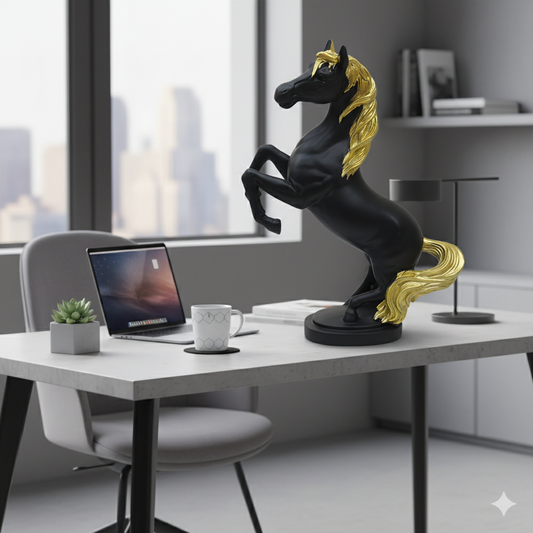 Majestic Rearing Horse Ceramic Figurine with Gold Accents