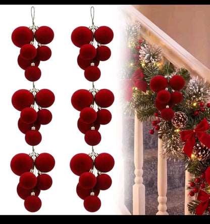 6Pcs Set of Burgundy Christmas Ball Clusters Ornaments