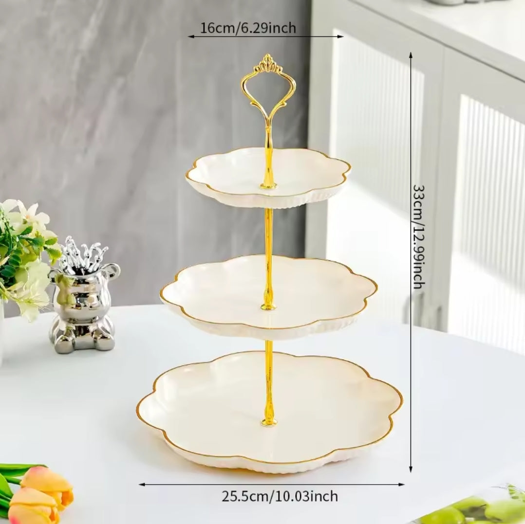 Three-tier acrylic cake stand with gold trim
