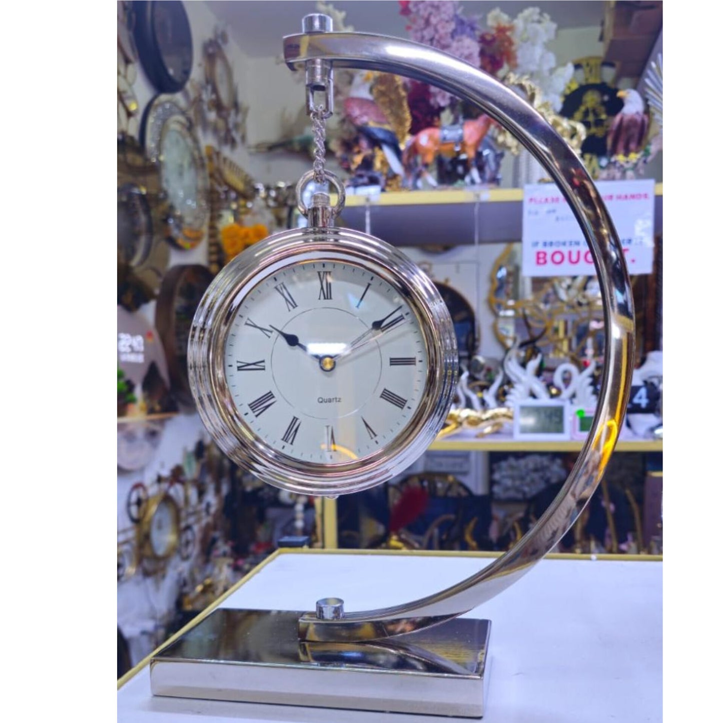 Silver Tabletop Quartz Hanging Clock
