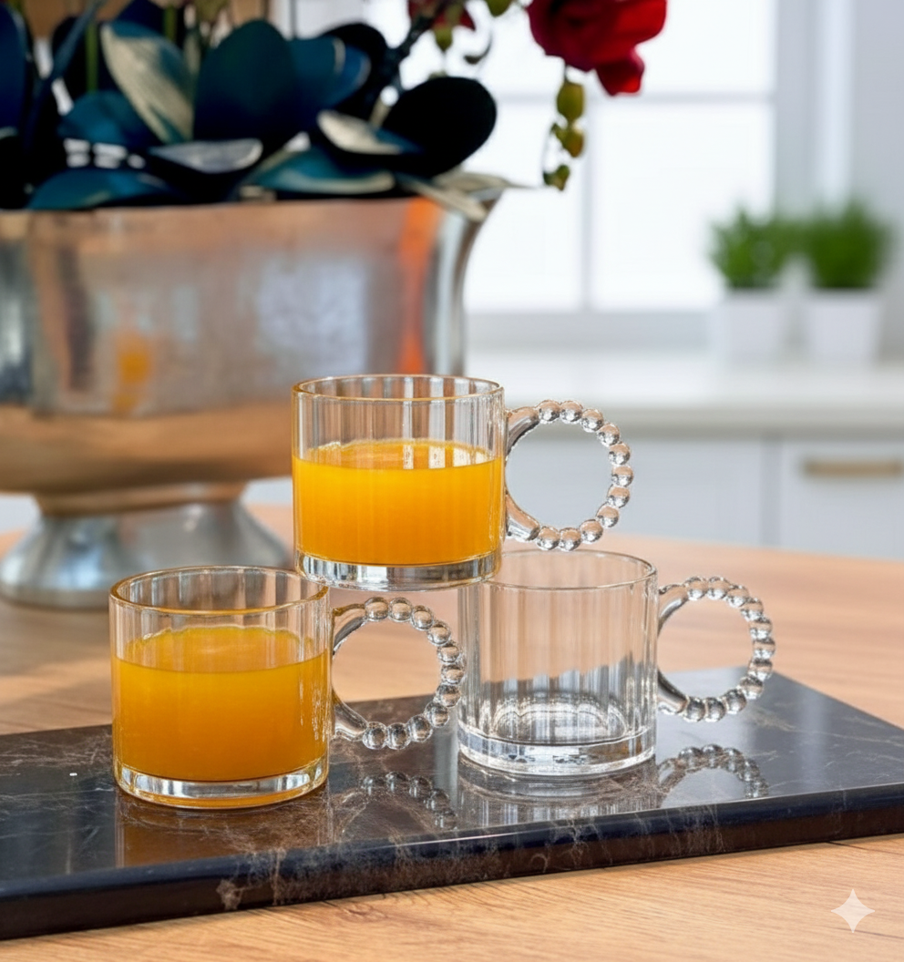 6pcs 320 ml Transparent Glass / coffe mugs with Pearl handle