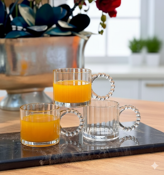 6pcs 320 ml Transparent Glass / coffe mugs with Pearl handle