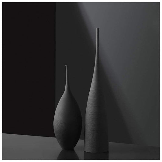 2Pc black brushed decor vases