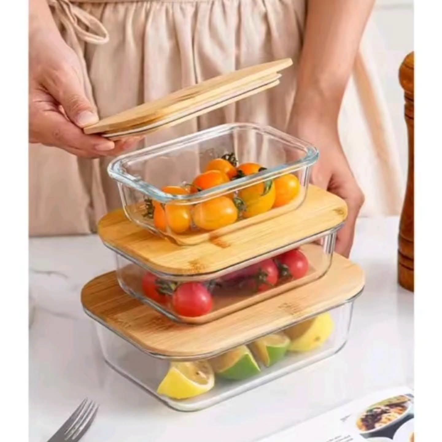 3 in 1 Glass Bamboo Lids Storage Containers
