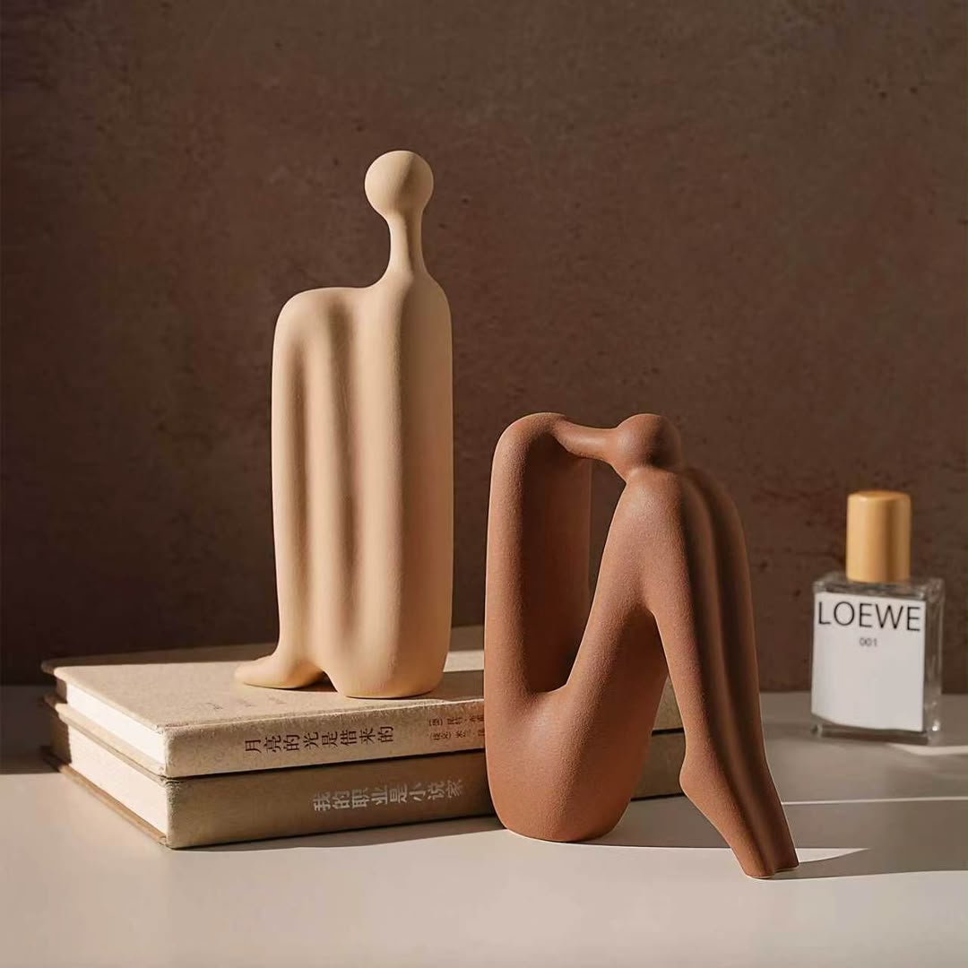 Abstract Sitting Man Ceramic Bookends Set