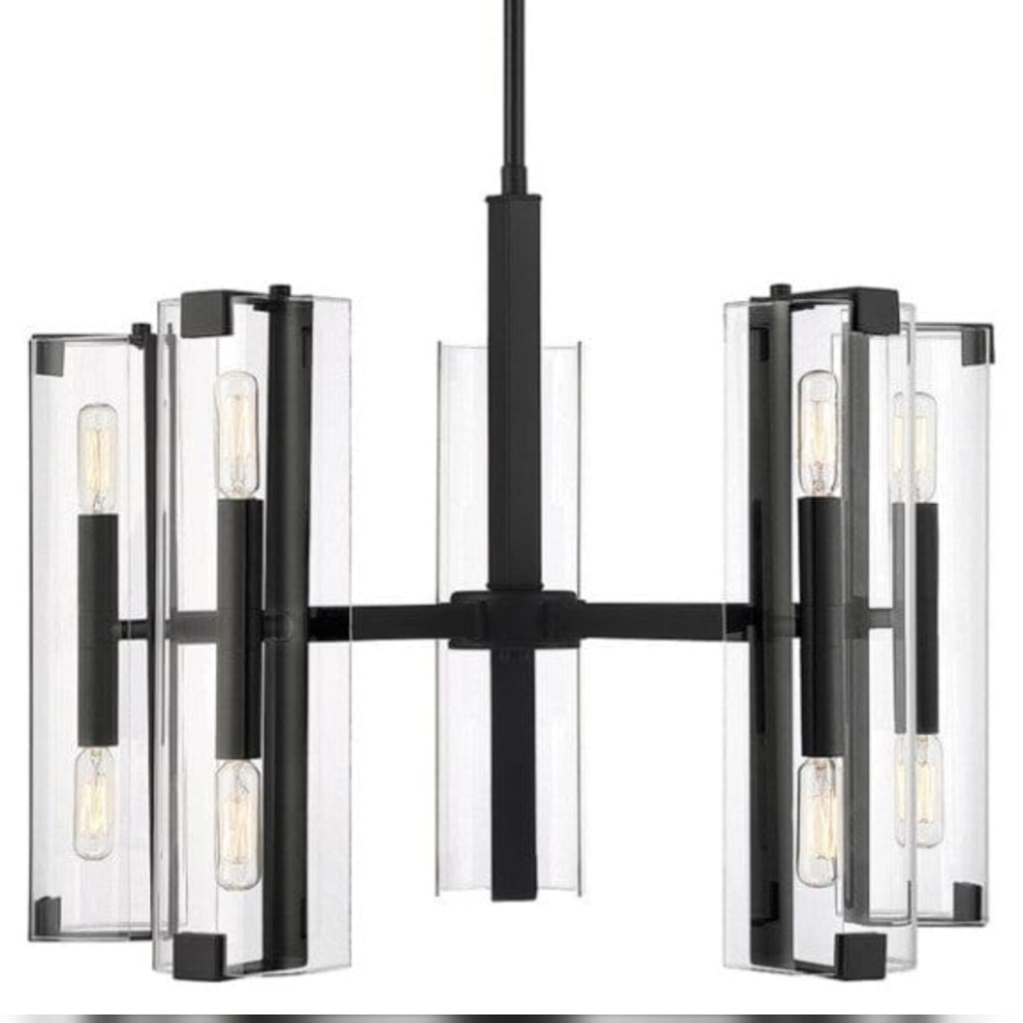 Black Metal Chandelier Light with Clear Glass Panels