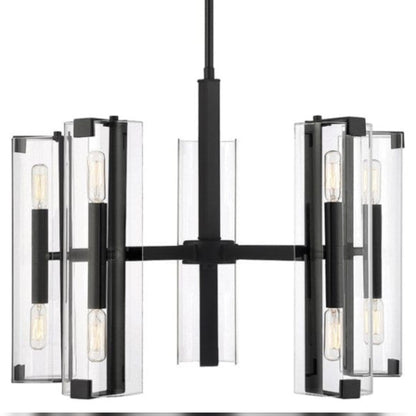 Black Metal Chandelier Light with Clear Glass Panels